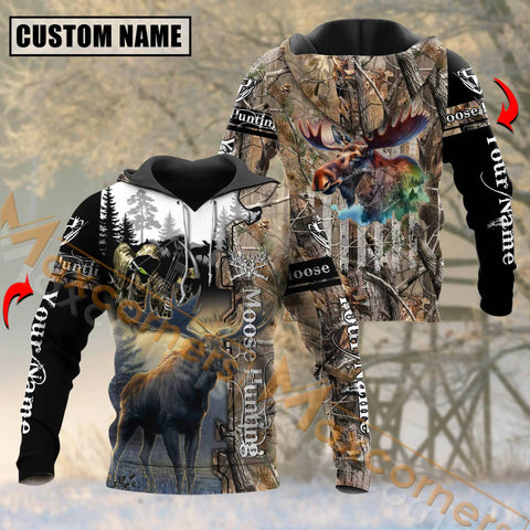 Maxcorners Moose Hunting Grass Brown Camo Pattern Custom Name Shirt 3D All Over Printed Clothes For Hunter