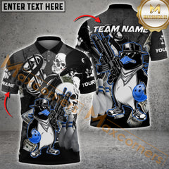 Maxcorners Bowling Jersey With Penguin and Skull Design Multicolor Option Customized Name, Team Name 3D Polo Shirt