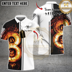 MaxCorners Billiard White Funny Pool Player 3D Fire Customized Name, Team Name 3D Polo Shirt