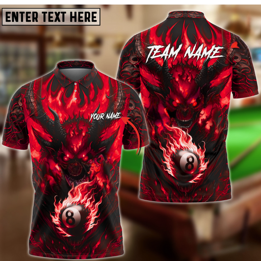 Maxcorners Billiard Ball 8 Lucifer Devil Multicolor Options Personalized Name, Team Name 3D Polo Shirt (6 Colors)