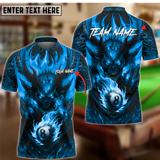Maxcorners Billiard Ball 8 Lucifer Devil Multicolor Options Personalized Name, Team Name 3D Polo Shirt (6 Colors)