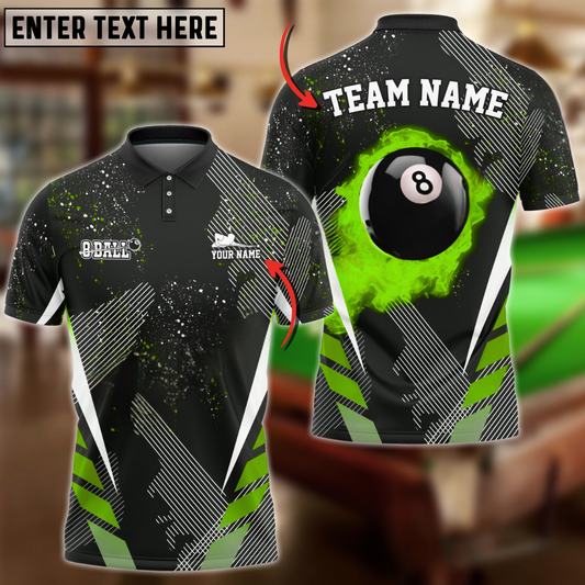 Maxcorners Billiard Ball 8 Dream Tournament Multicolor Options Personalized Name, Team Name 3D Polo Shirt (6 Colors)