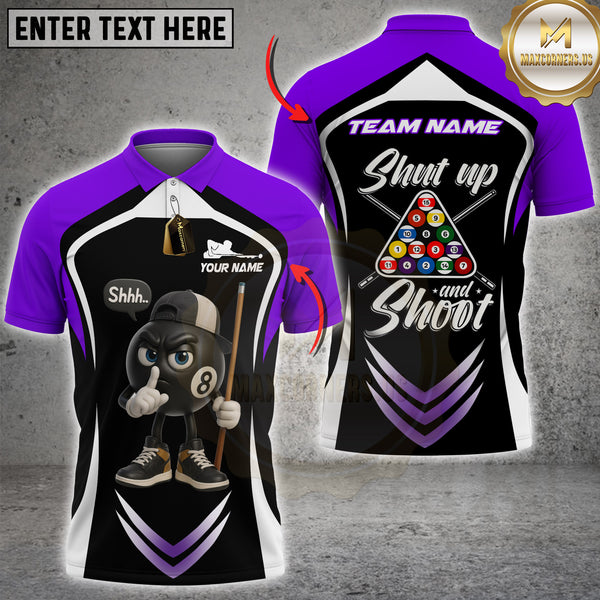 Maxcorners Billiard 8-Ball Pool Shut Up and Shoot Multicolor Customized Name, Team Name 3D Shirt