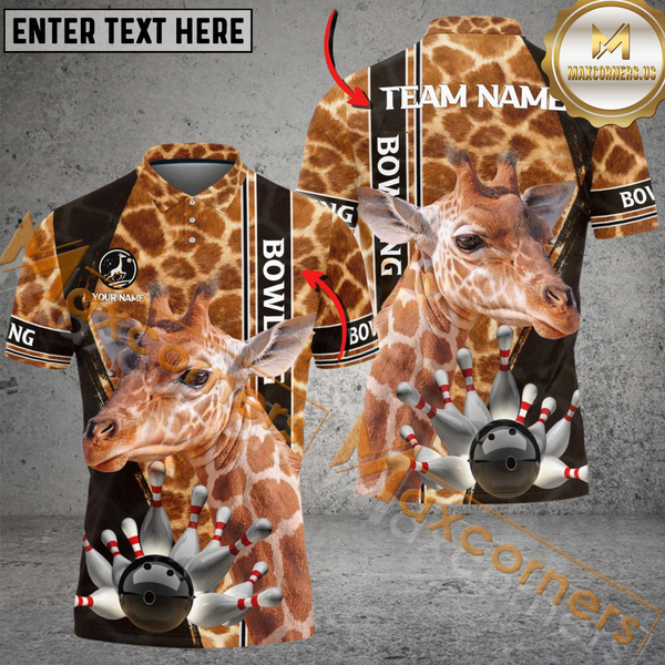 Maxcorners Giraffe Bowling Jersey Personalized Name, Team Name 3D Shirt