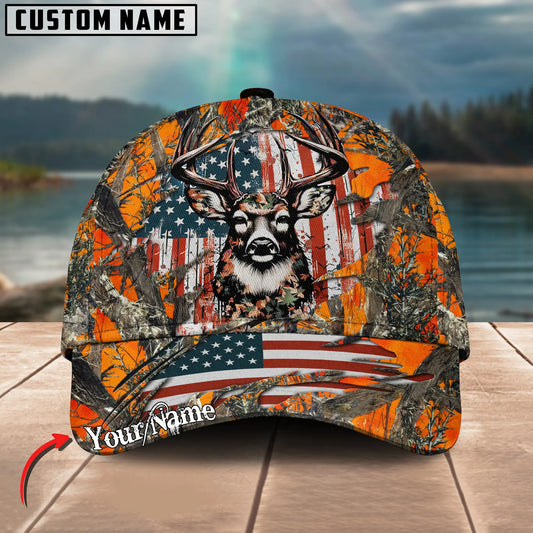 Maxcorners American Flag Vintage Hunting Deer Crack Camo Pattern Multicolor Option Personalized Cap