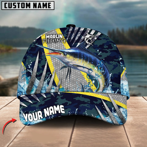 Maxcorners Marlin Fishing Cod Water Blue Customized Name 3D Cap