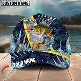 Maxcorners Walleye Fishing Cod Water Blue Customized Name 3D Cap