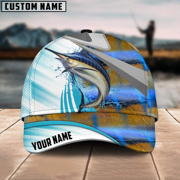 Maxcorners Marlin Fishing Blue Water Fish Skin Customized Name 3D Cap