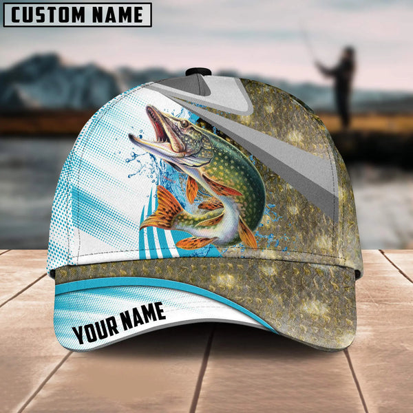 Maxcorners Pike Fishing Blue Water Fish Skin Customized Name 3D Cap