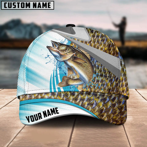 Maxcorners Walleye Fishing Blue Water Fish Skin Customized Name 3D Cap