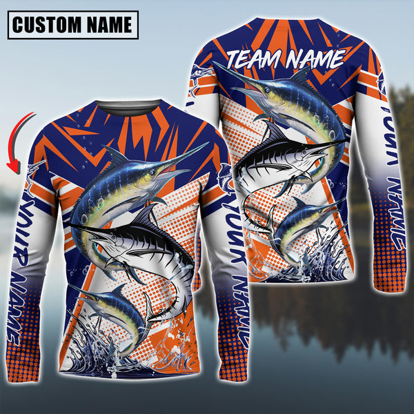 Maxcorners Marlin Fishing Ocean Hunter Personalized Name, Team Name 3D Long Sleeve Shirt