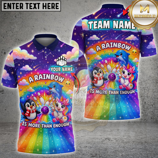 Maxcorners Unicorn Bowling Rainbow Fantasy Design Personalized Name 3D Unisex Shirt