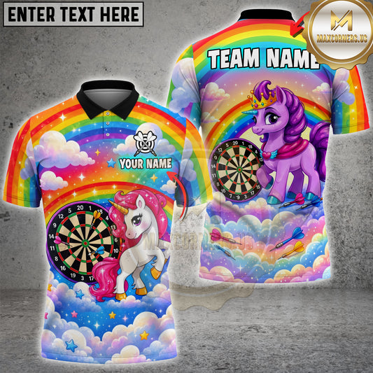 Maxcorners Unicorn Dart Princess Rainbow Cloud Design Personalized Name 3D Unisex Shirt