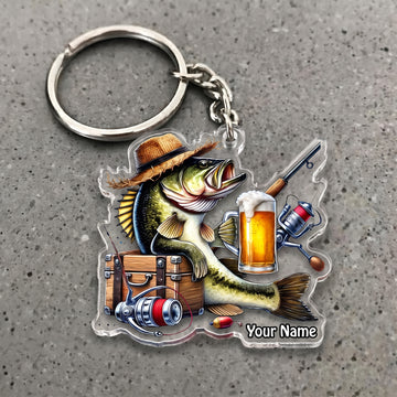 Maxcorners Largemouth Bass Fishing Beer Barrel Personalized Name 3D Keychain And Ornament