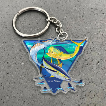 Maxcorners Ocean Fishing Tuna, Mahi Mahi, Wahoo Personalized Name 3D Keychain And Ornament