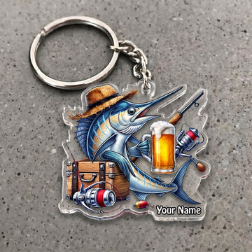 Maxcorners Marlin Fishing Beer Barrel Personalized Name 3D Keychain And Ornament