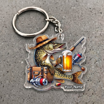 Maxcorners Pike Fishing Beer Barrel Personalized Name 3D Keychain And Ornament