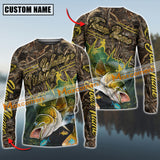 Maxcorners Walleyes Fishing Camo Pattern Personalized Name, Team Name Long Sleeve Shirt