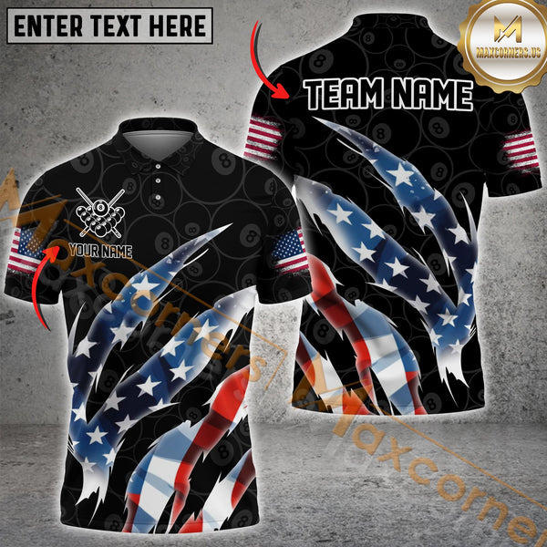 Maxcorners Patriotic Billiard Scratch Jersey Personalized Name, Team Name 3D Shirt