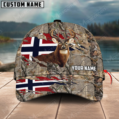 Maxcorners Wilderness Deer Hunting Norway Flag Personalized Name 3D Cap