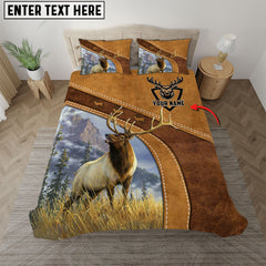 Maxcorners Custom Name Hunting Elk Leather Pattern Bedding Set 3D All Over Printed (2 Colors)