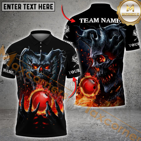 Maxcorners Skull Flame Bowling Jersey Personalized Name, Team Name 3D Shirt