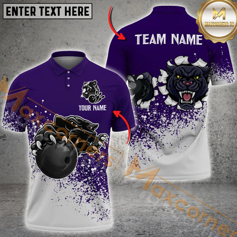 Maxcorners Black Panther Bowling Jersey Multicolor Option Customized Name, Team Name 3D Polo Shirt