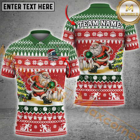 Maxcorners Christmas Santa Claus Bowling Jersey Personalized Name, Team Name 3D Shirt