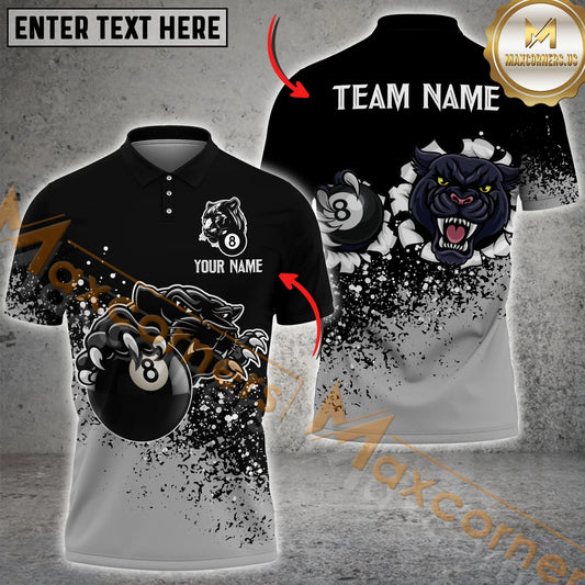 Maxcorners Ball 8 Black Panther Billiard Jersey Multicolor Options Personalized Name, Team Name 3D Polo Shirt (4 Colors)
