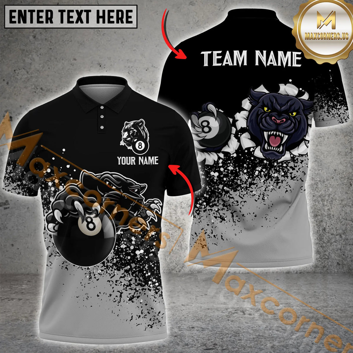 Maxcorners Black Panther Bowling Jersey Multicolor Option Customized Name, Team Name 3D Polo Shirt