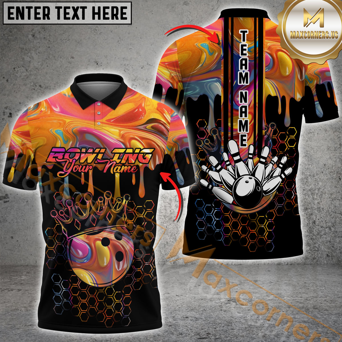 Maxcorners Ball Crown Hexagon Patter Bowling Jersey Multicolor Option Customized Name, Team Name 3D Shirt