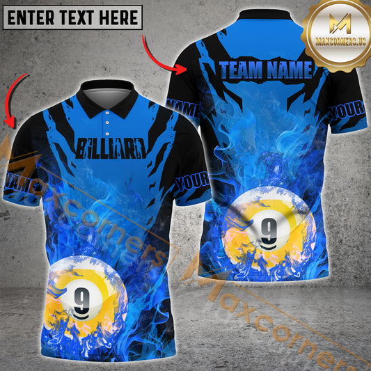 Maxcorners Ball 9 Flame Billiard Jersey Multicolor Options Personalized Name, Team Name 3D Polo Shirt (4 Colors)
