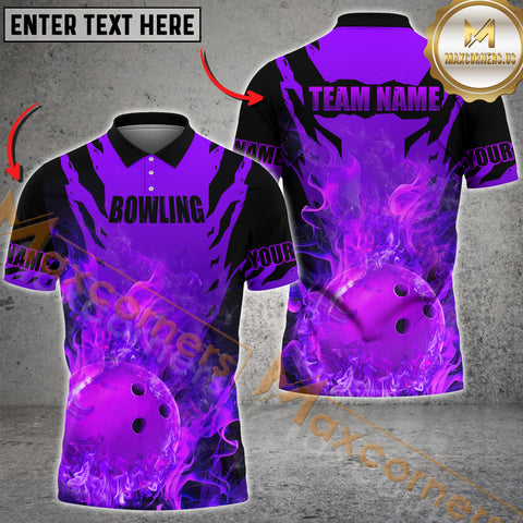 Maxcorners Ball Flame Bowling Jersey Multicolor Option Customized Name, Team Name 3D Polo Shirt