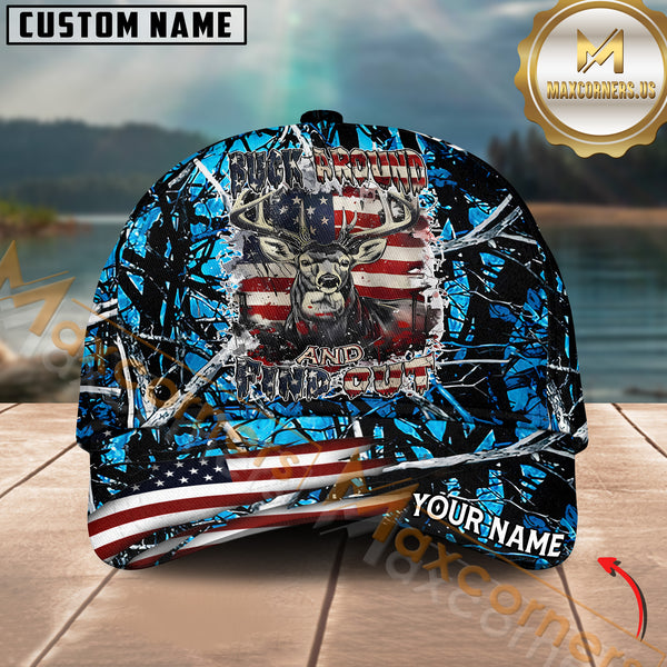 Maxcorners Personalized Buck Head With USA Flag Hunting 3D Cap, Perfect Gift For Hunter