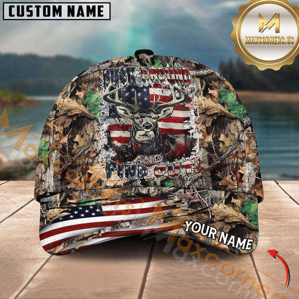 Maxcorners Personalized Buck Head With USA Flag Hunting 3D Cap, Perfect Gift For Hunter