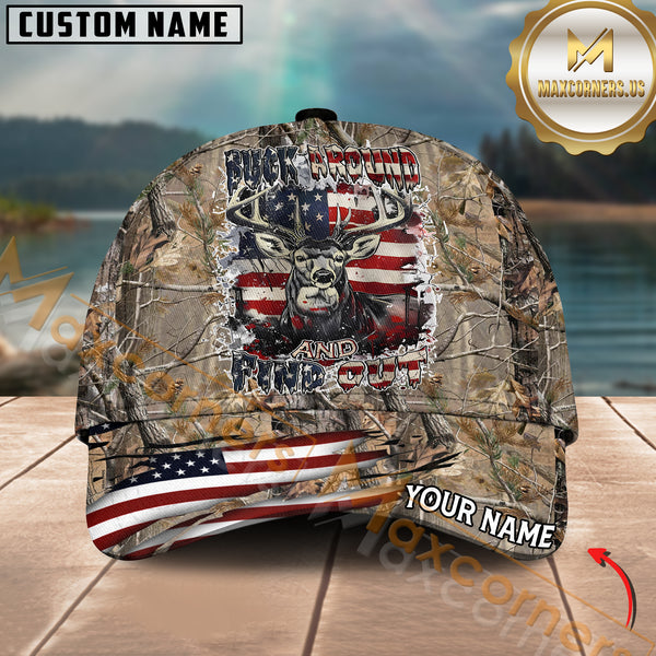Maxcorners Personalized Buck Head With USA Flag Hunting 3D Cap, Perfect Gift For Hunter