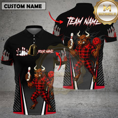 Maxcorners Bowling Bull Plaid Multicolor Customized Name, Team Name 3D Shirts