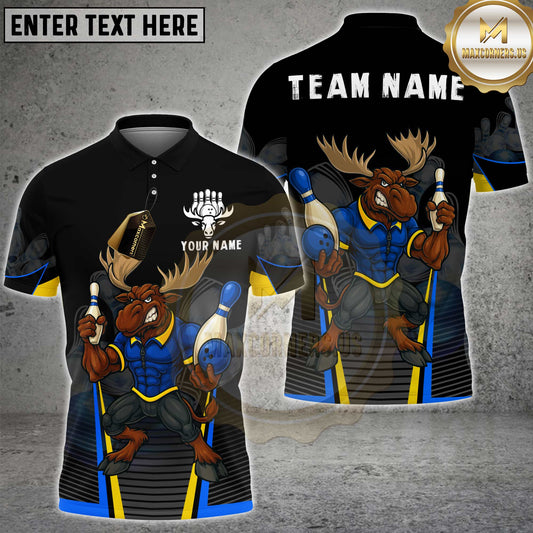 Maxcorners Bowling Moose Warrior Multicolor Customized Name, Team Name 3D Shirts