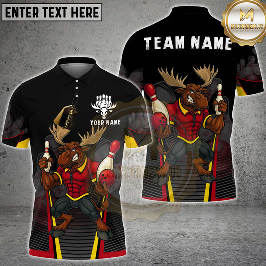 Maxcorners Bowling Moose Warrior Multicolor Customized Name, Team Name 3D Shirts