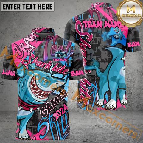 Maxcorners Shark x Bull Dog Graffiti Pattern Bowling Jersey Personalized Name, Team Name 3D Shirt