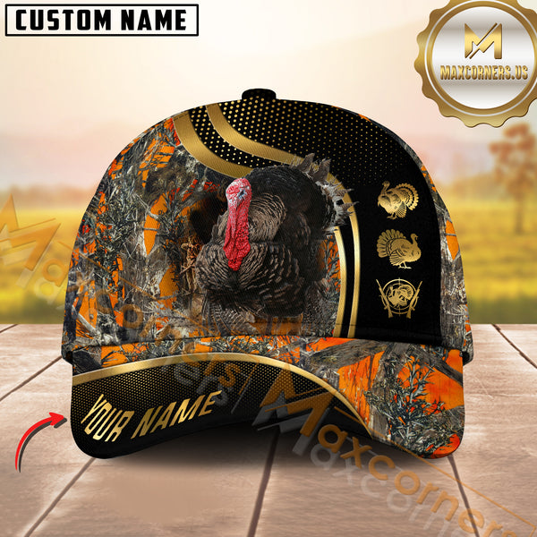 Maxcorners Golden Hunting Orange Camouflage Personalized Name 3D Cap (Multioption)