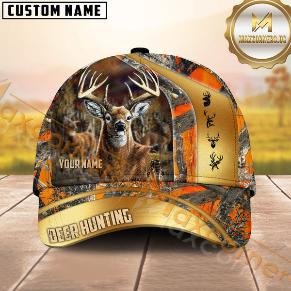 Maxcorners Golden Hunting Orange Camouflage Personalized Name 3D Cap (Multioption)