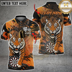Maxcorners Personalized Black And Orange Tiger Darts Shirt For Men Custom Darts Jersey Team Polo & 1/4 Zip  LM3006
