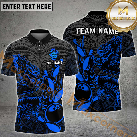 Maxcorners Dragon Flame Bowling Jersey Multicolor Option Customized Name, Team Name 3D Polo Shirt