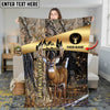 Maxcorners Deer Hunting Golden Pattern Camouflage Multicolor Personalized Name 3D Blanket