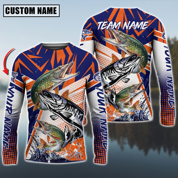 Maxcorners Pike Fishing Ocean Hunter Personalized Name, Team Name 3D Long Sleeve Shirt