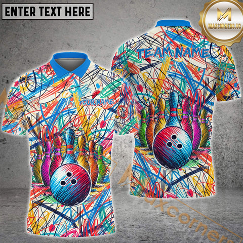 Maxcorners Bowling Colorful Personalized Name, Team Name 3D Shirt