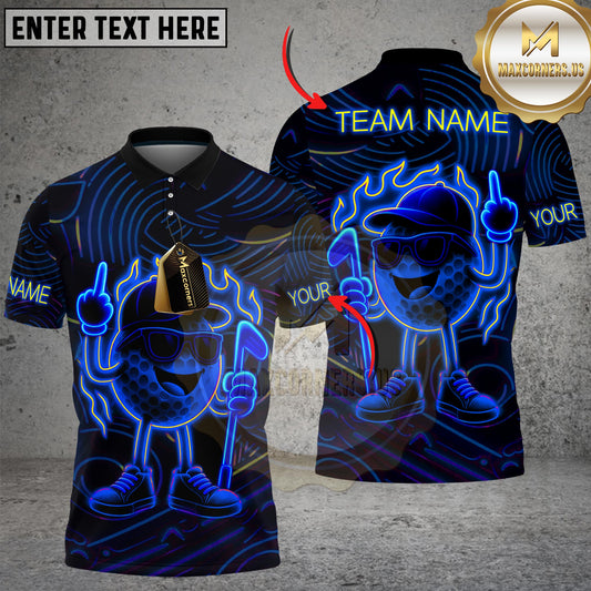 Maxcorners Neon Fire Golf Ball Multicolor Customized Name, Team Name 3D Shirts