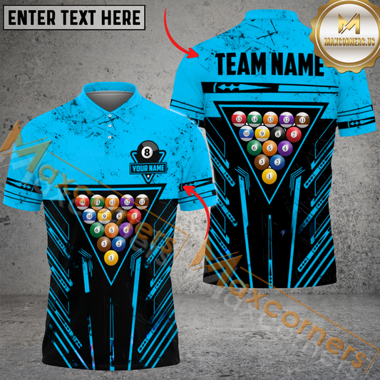 Maxcorners Ball 8 Rack Concept Billiard Jersey Multicolor Options Personalized Name, Team Name 3D Polo Shirt (4 Colors)