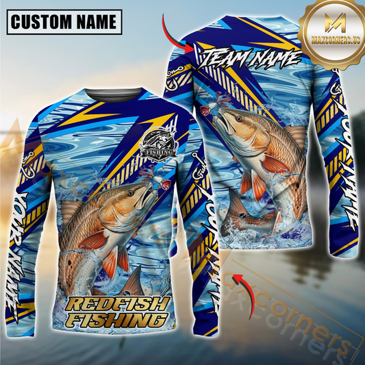 Maxcorners Fishing Yellow Blue Lightning Pattern Design Custom Name & Team Name 3D Shirts